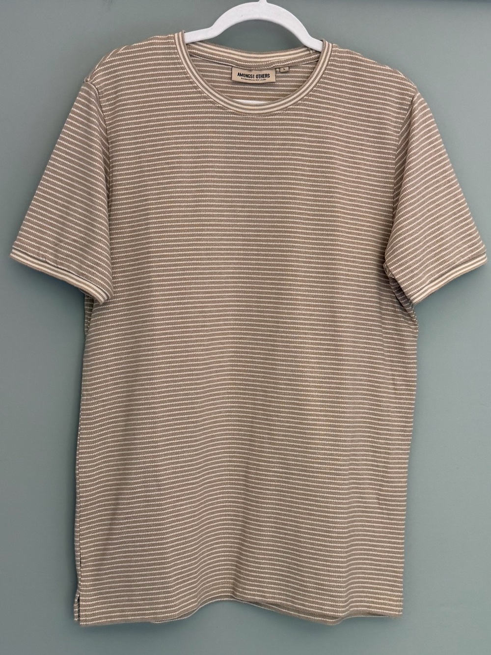 Amongst Others Tan White Striped Short Sleeve Cotton Blend Tee Men's L